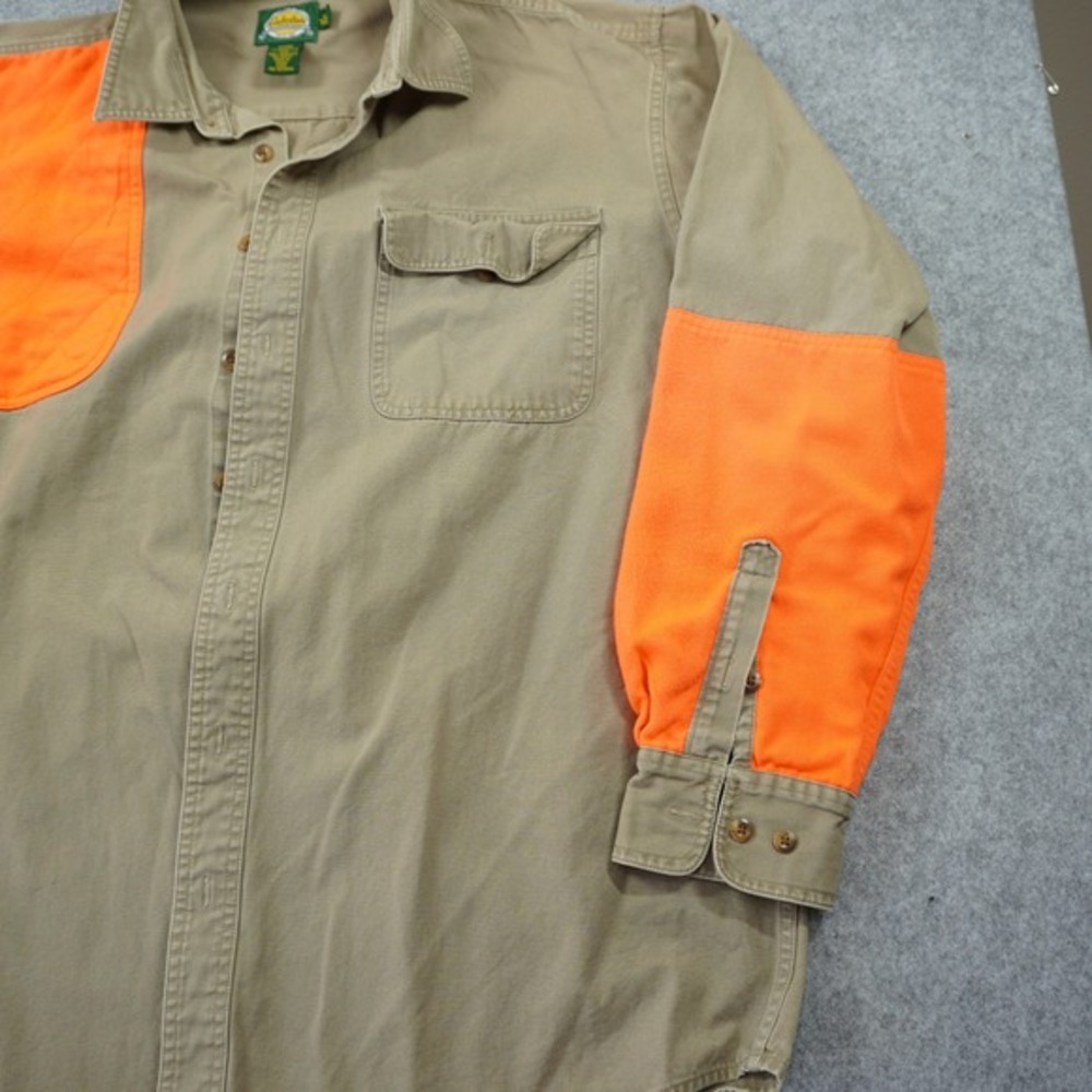Cabelas Mens XL Tall Shooting Shirt Blaze Orange Khaki Canvas Hunting Upland - Picture 7 of 9